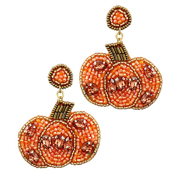Gorgeous Austrian Crystal Seed Beaded Autumn Thanksgiving Pumpkin Earrings - Picture 3 of 3